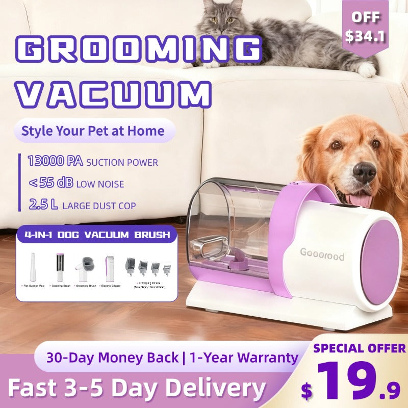 Dog Grooming Vacuum Kit – Stop Pet Hair Mess! 2.5L Dust Cup & Clippers for Easy Home Grooming