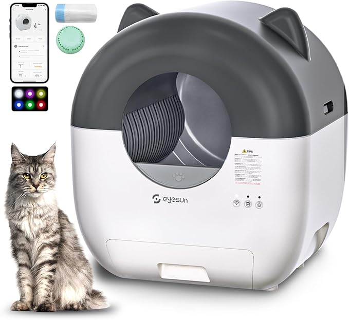 Hands-Free Cat Litter Box: 76L Large Capacity, App-Controlled & Low Noise for Multi-Cat Homes