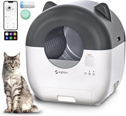 Hands-Free Cat Litter Box: 76L Large Capacity, App-Controlled & Low Noise for Multi-Cat Homes