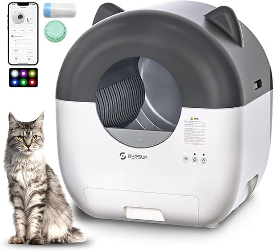 Hands-Free Cat Litter Box: 76L Large Capacity, App-Controlled & Low Noise for Multi-Cat Homes