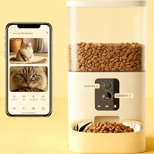 AI-Powered Cat Feeder with Dual Cameras: 6L WiFi Feeder, 6 Meals/Day, Stay Connected via App